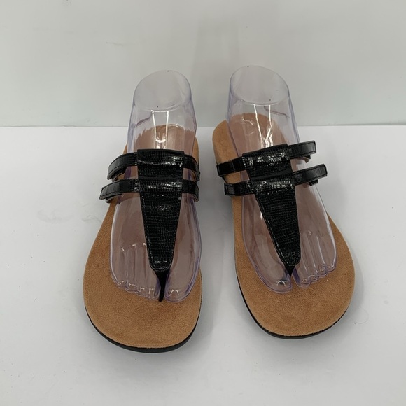 Vionic Elvia slide thong comfort sandal shoe flip flop  strap black patent 8 - Picture 3 of 7